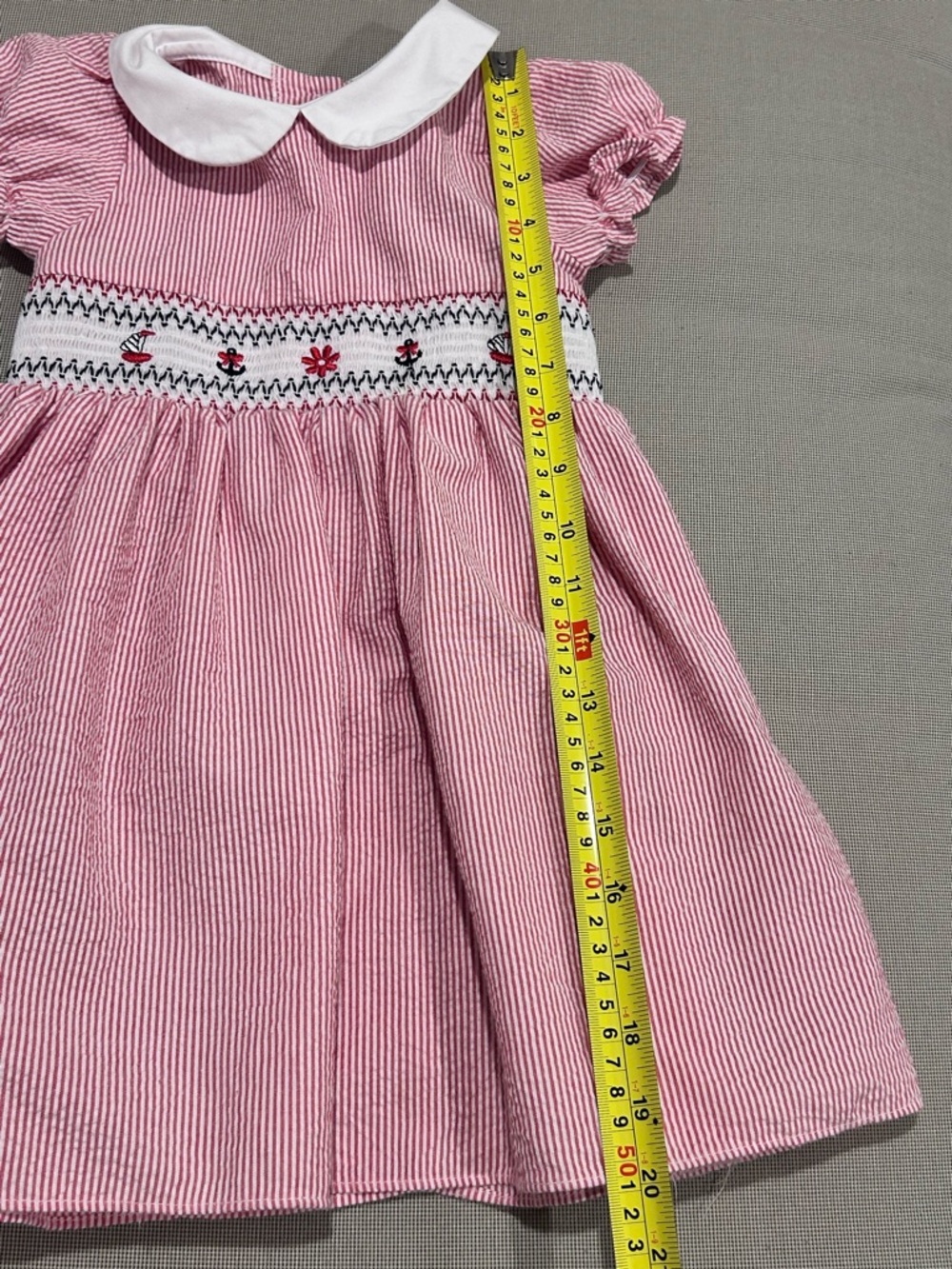 Good Lad Seersucker Nautical Smocked Toddler Dress Size 3 - Picture 4 of 12